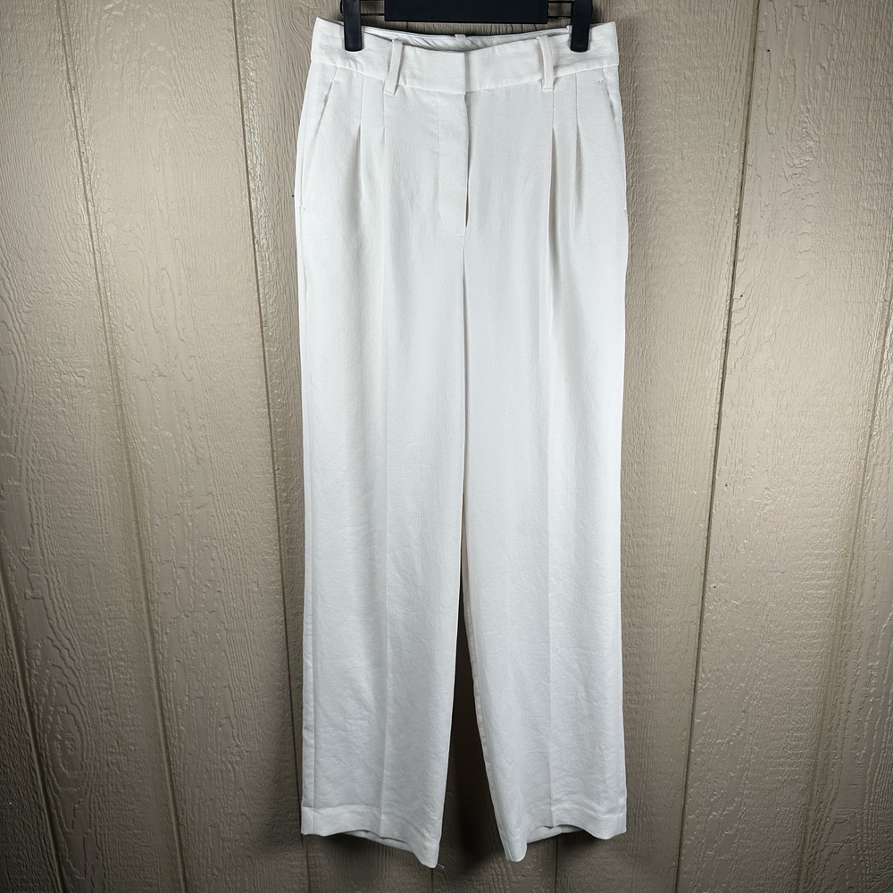 Aritzia Wilfred The Effortless Pants Womens Sz 4 Cream Pleated Crepette Wide Leg